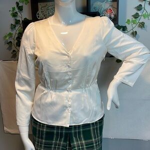 J. Crew Quarter Sleeve Ivory V Neck Button Down Blouse Blazer Size 12 RefY50‎